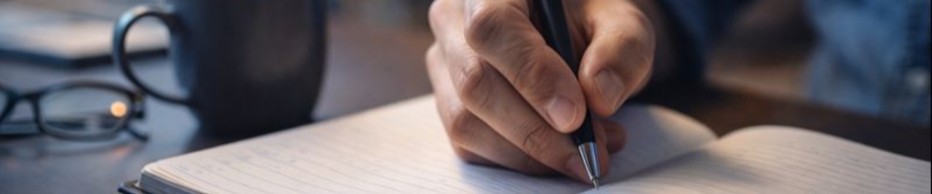 A person writing in a notebook at a desk, reflecting thoughtful documentation and personal insight.